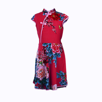 

Kids Dress Floral Pattern Short Sleeve Summer Casual Tang Suit Dress For Girl