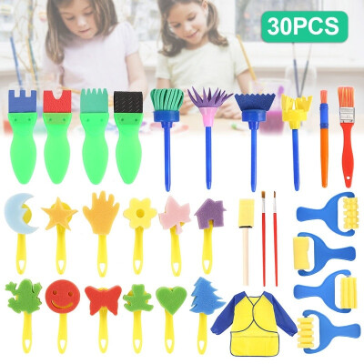 

30Pcsset DIY Kids Painting Brushes Sponges Roller Painting Brushes Apron Set for Children Toddler