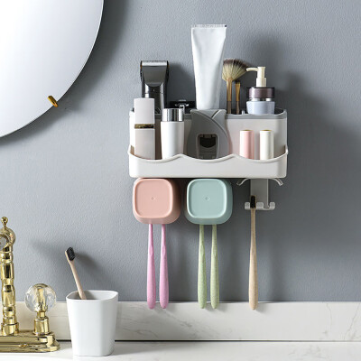 

Toponeto Toothpaste Dispenser Toothbrush Holder No Drill Wall Mount Bathroom Storage Rack