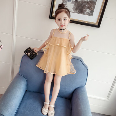 

2-7Y Children Summer Girls Clothes Cotton Fashion Cute Lace Stitching Bottoming Sleeveless Sweet Princess Dress