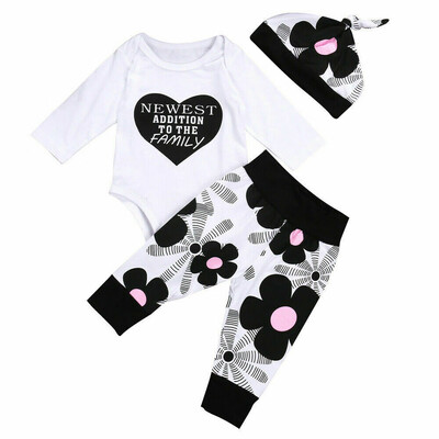 

Newborn Infant Baby Boys Girls Long Sleeve Tops Romper Pants 3PCS Outfits Set