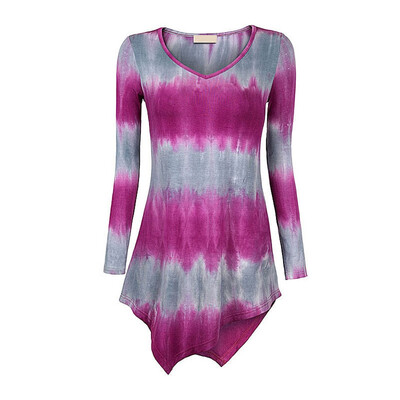 

Tailored Fashion Women Leisure Tie Dyeing Irregular Hem Long Sleeve O-Neck Tops