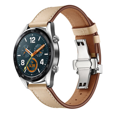 

〖Follure〗Silver Butterfly buckle Leather Wrist Watch Strap Band For Huawei GT Watch 22mm