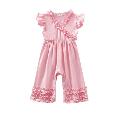 

Summer Newborn Baby Girls Onesie Cotton Sweet Casual Comfortable Pink Flying Sleeve Bell-Bottomed Pants Onesie