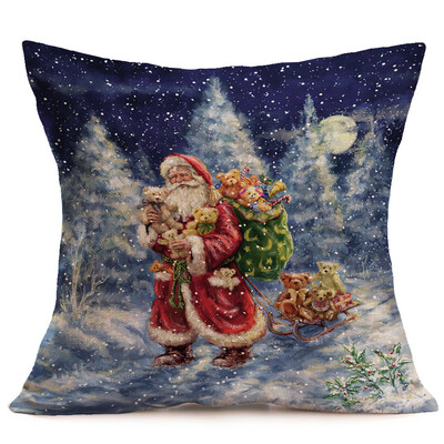 

Siaonvr Merry Christmas Linen Santa Pillow Cases Sofa Cushion Cover Home Decoration