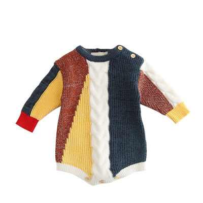 

Autumn Baby Girls Bodysuit Long-Sleeved Sweater Cotton Art Stitching Romper Jumpsuit New