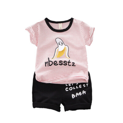 

Cotton O-Neck Letter And Banana 1-4T Summer Casual Baby Boy Cartoon T-Shirt And Short Pant Kit Kids Toddler Two-piece Outfit Set