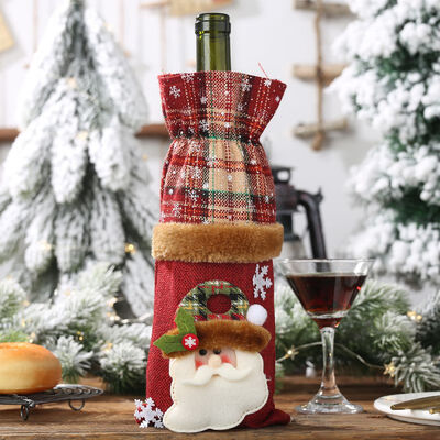 

Wine Plaid Linen Cover Christmas Dining Table Decorations Champagne Bottle Gift Wrapping Bottle Cover