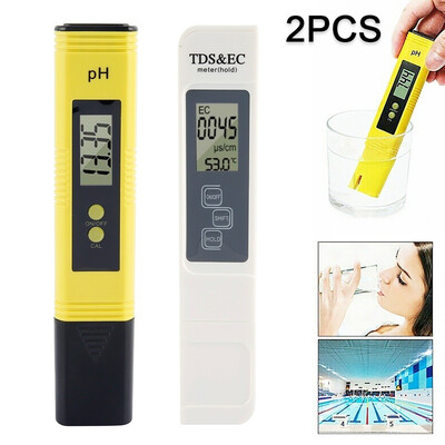 

2Pcs Multifunctional PH Meter TDS EC LCD Water Purity PPM Filter Hydroponic Pool Tester Tool