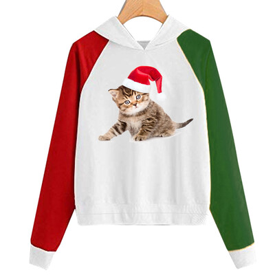 

Tailored Women Christmas Print Hooded Long Sleeves Sweatshirt Hooded Pullover Tops Shirt