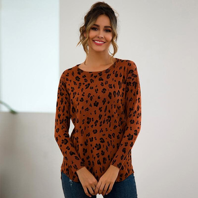 

Women Loose Knitted Sweater Stitching Leopard Print Casual Pullover Long Sleeve O-neck Basic Oversized Tops BeigeCoffeeBurgundy