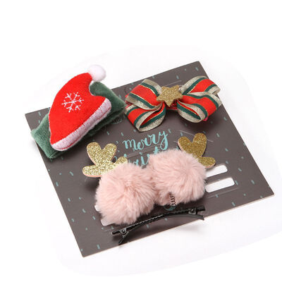 

Toddler Baby Girls Christmas Cartoon Santa Claus Holiday Party Wristband 2pcs Hair Clip Headwear Accessories Sets for Children