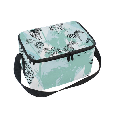 

ALAZA Insulated Lunch Box Black Color Animals Lunch Bag for Men Women Portable Tote Bag Cooler Bag