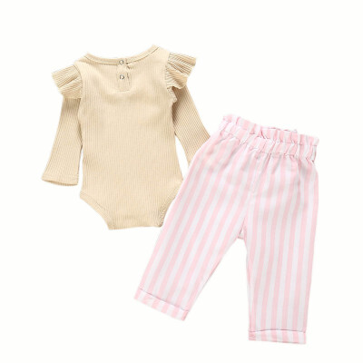 

Baby Girl Adorable Long Sleeve Romper Tops Stripe Print Trousers Outfits Autumn Clothes