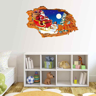 

Christmas Wall Sticker Fake Window Creative Santa Deer Wall Decal for Home Market Mural Wallpape