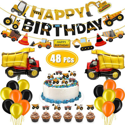 

Engineering Car Cupcake Wrappers with Toppers Truck Birthday Pull Flag Banner Kid Birthday Decoration Baby Shower Party Supplies
