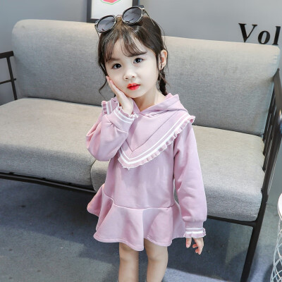 

Toddler Girls Dress Soft Girls Cartoon Print Hooded Sweater Skirt Princess Cute Casual Long Sleeve Dress