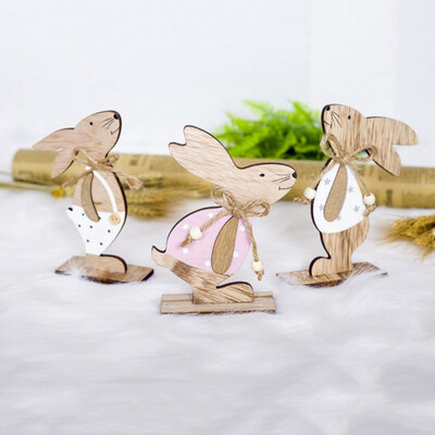 

Clothes Spotted Rabbit Ornament Wooden Rabbit Doll Home Decor Scene Decoration Crafts