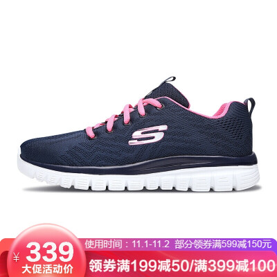 

Skechers casual running shoes womens LIFESTYLE series straps 12615-NVHP sea blue pink 38