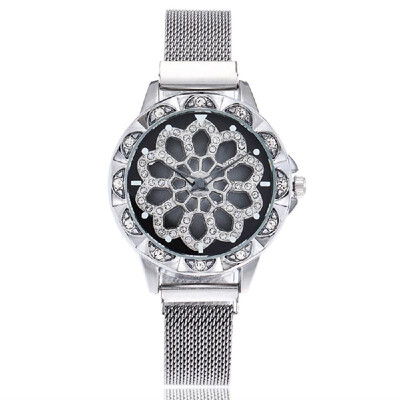 

Fashionable Crystal Women Watch Flower Dial Face Maganet Watch Wristwatch with Weave Knitted Strap Band