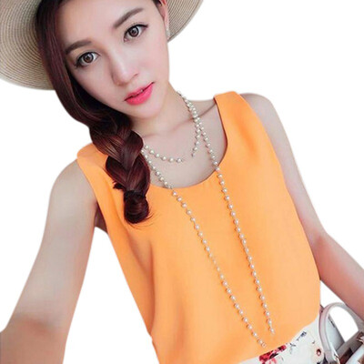

Fashion Sexy V-Neck Backless Womens Tops And Blouses Korean Sleeveless Chiffon Shirts Solid Basic Summer Tees Wild Blouse Female