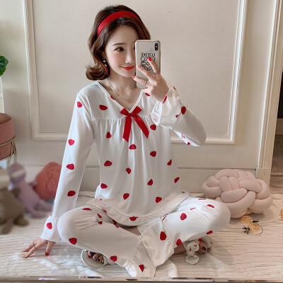 

Autumn Women Pajamas Sets Flower Print Fashion Bow Luxury Female Faux Silk Two Pieces Shirts Pants Nighties Sleepwear