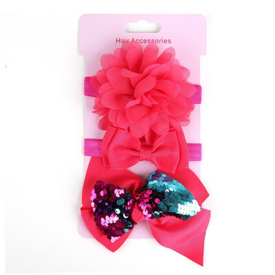 

Pack Of 3 Baby Girl Cute Lace Stretch Sequin Bow Elastic Headband Molding Hair Band Accessories Party Accessories Headband