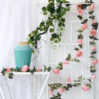 

2M Artificial Rose Flower Fake Hanging Decorative Roses Vine Plants Upstairs Artificials Flowers Wedding Wall Decoration