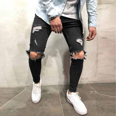 

Gobestart Mens Skinny Stretch Denim Pants Distressed Ripped Freyed Slim Fit Jeans Trousers