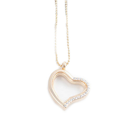 

Womens Girls Fashion Living Memory Floating Locket Love Heart Half Rhinestone Charm Pendant Necklace Gift
