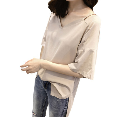 

Hot Selling Student Leisure V-nack T-shirt Summer Tops Female Short Sleeve Loose Plus Size Thin Girl Clothes