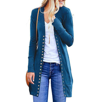 

Roseonmyhand Womens Fashion Solid Color Long-Sleeved Button Cardigan Loose Knit Jacket Coat