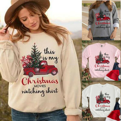 

2019 Women Crew Neck Christmas Tops Ladies Long Sleeve Xmas Sweatshirt Pullover