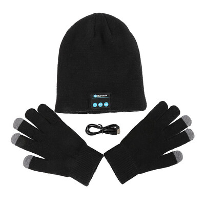 

Bluetooth Smart Screen Beanie Cap Wireless Hat Built in Headphones Touched Screen Gloves 2 PcsSets