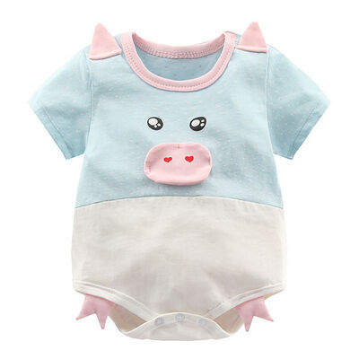 

Cute Baby Cartoon Animal Panda Cattle Pig Pattern Short Sleeve Bodysuit Jumpsuit One-Pieces Outfits