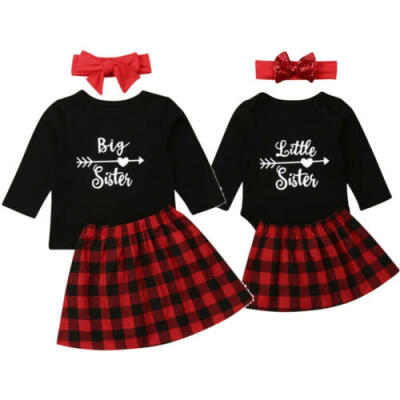 

UK Newborn Kid Baby LittleBig Sister Christmas Romper T-shirt Dress Outfits Set