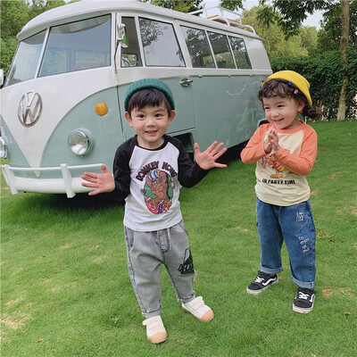 

New Autumn Clothes Kids Cute Stitching Cartoon Print Outwears Boys Girls Round Collar Long Sleeved Cotton T-Shirt Clothing 2-8Y