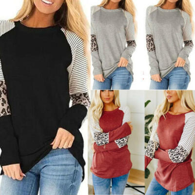 

Womens Maternity Leopard Patchwork Top Long Sleeve Pregnant Nursing Casual Shirt