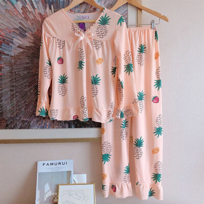 

Autumn New Printing V-Neck Top Long Pant 2 Piece Sets Pajamas Set Sleepwear Nighty Female Casual Autumn Winter Pajamas