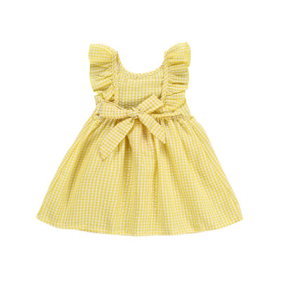 

2019 Summer Kids Baby Girl\s Casual Cotton Dress Cute Yellow Plaid Sleeveless Fashion Princess Dress
