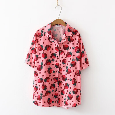 

2019 New Women Blouses Holiday Casual Short Sleeve Tops Ladies Strawberry Printed Shirt Korean Summer Fashion Women Clothing