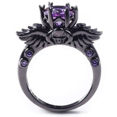 

Black Plated Gold Zircon Angel Devil Ring Retro Skull Ring Contracted Personality Jewelry