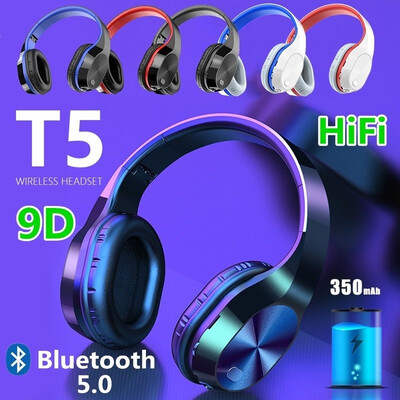 

2020 NEW T5 Bluetooth Headphones Wireless Earphone Game Headset HiFi Super Bass support TF Card For Phone PC MP3