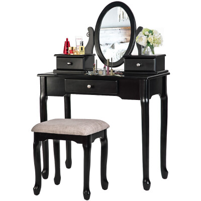 

TOPMAX Vanity Table Set with Stool Dressing Table Set Solid Makeup Table with 3 Drawers&Mirror Black