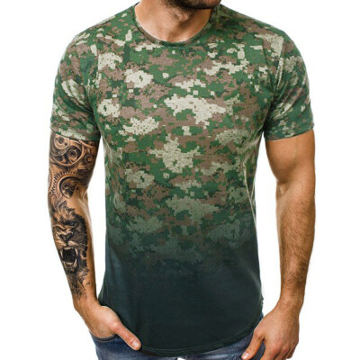 

Toponeto Mens Summer Slim Casual Print Camouflage O-Neck Fit Short Sleeve Top Blouse