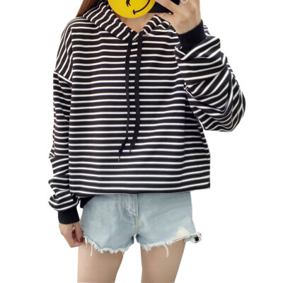 

Women Fashion Striped Hoodies Sweatshirts Autumn Long Sleeve Loose Hoodie Pullover Female Casual Thin Hooded Tops