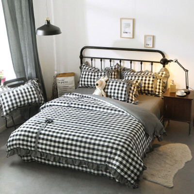 

High Quality Bedding Sets Fashion Lattice Bows Four-piece Cotton Bedding Home Textiles Set