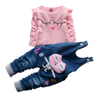 

Baby Clothing Set Lovely Girls 2pcs Suit T-shirtStrap Pants Autumn Newborn Kids Fashion Cartoon Clothes