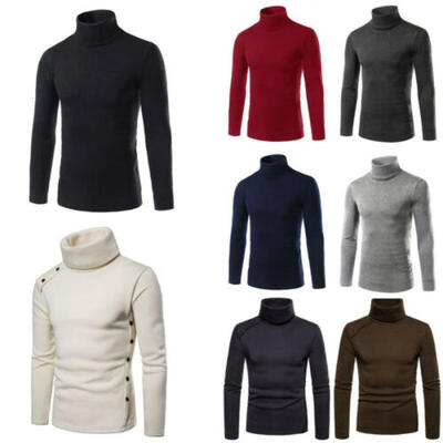 

Mens Winter Slim Shirts Pullover Jumper High Neck Turtleneck Knit Sweater Tops