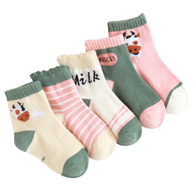 

5 Pairs Socks for Kids Boys Girls Cute Cartoon Stripe Pattern Non-slip Baby Toddler Children Cotton Socks Novelty Design Sokken